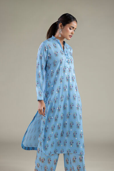 Embroidered | Viscose | Paisley Band Collar Kurta | AED 39.00