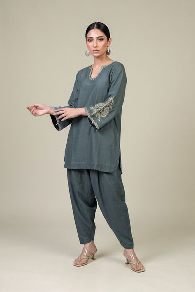 Embroidered | Light Khaddar | Blue Solid Shalwar | AED 130.00