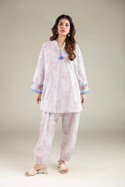 Embroidered | Textured Cotton | Geometric Tapered Shalwar | AED 80.00