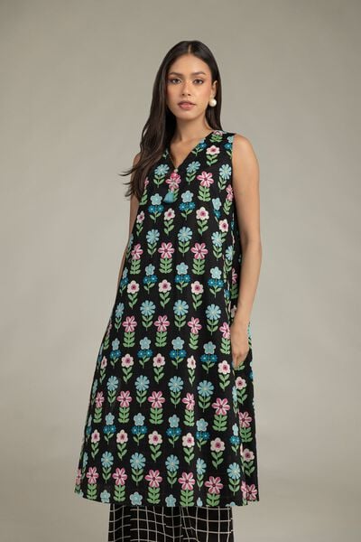 Printed | Cambric | Black Cambric Kurta | AED 150.00