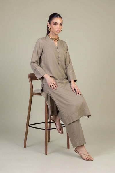 Dyed | Raw Silk | Solid Beige Kurta | AED 150.00