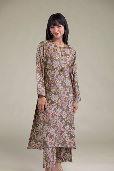 Printed | Cambric | Brown Cambric Kurta | AED 100.00