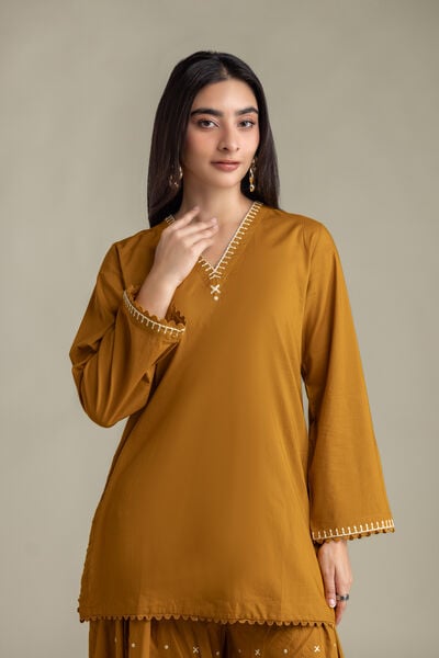 Embroidered | Cambric | Cambric Mustard Kurta | AED 180.00