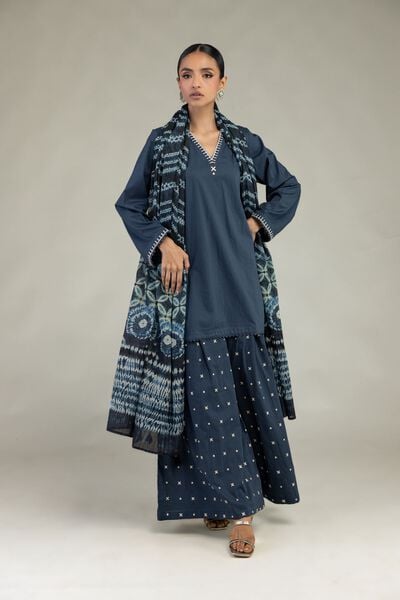 Textured Cotton | Embroidered | Long V-Neck Kurta | AED 130.00