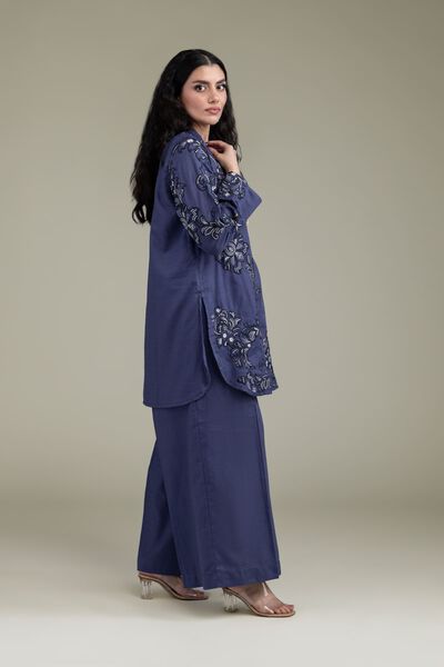 Embroidered | Cotton Dobby | Navy Cotton Pants | AED 130.00