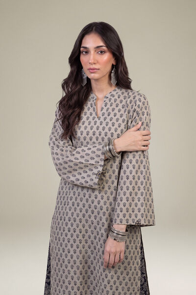 Printed | Light Khaddar | Longline V-Neck Kurta | AED 150.00