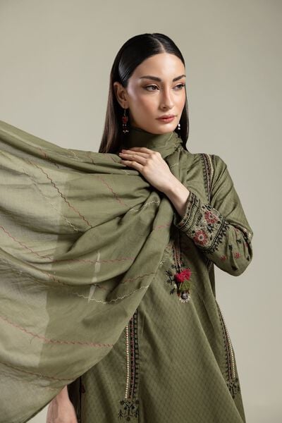 Embroidered | Lawn | Lawn Olive Dupatta | AED 100.00