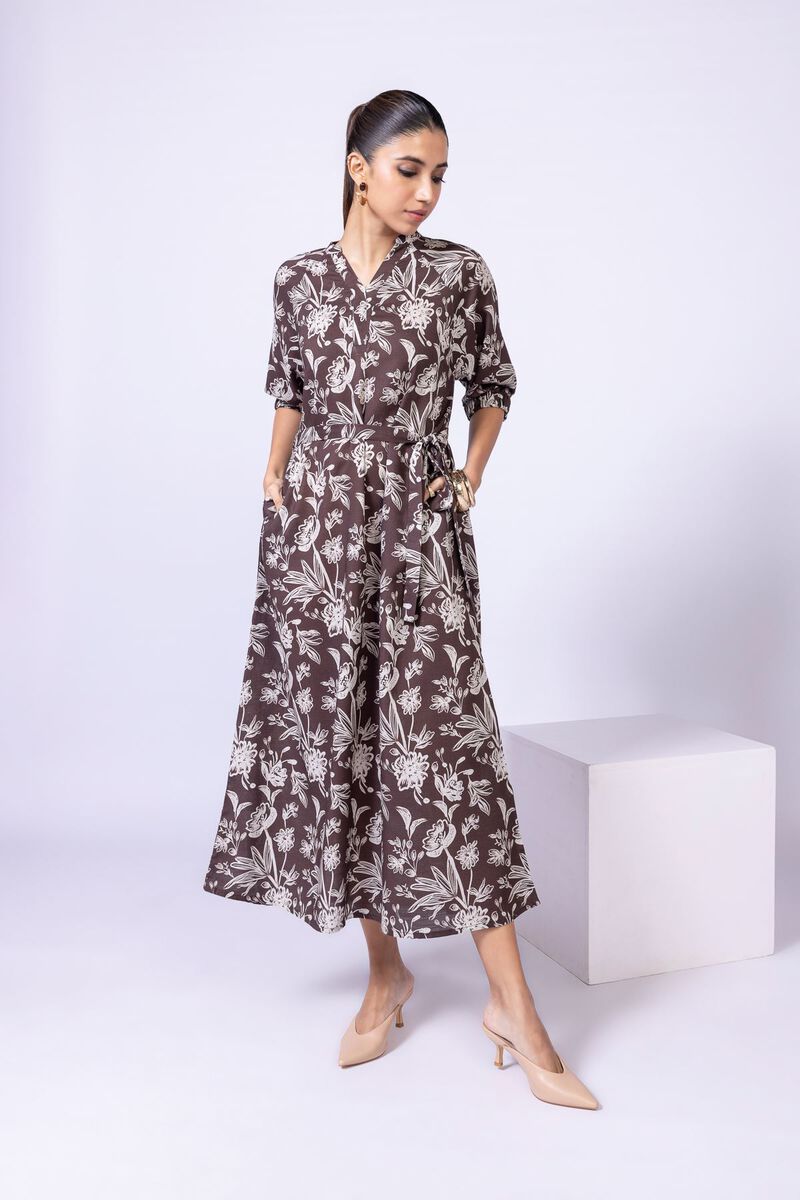 Printed | Dull Raw Silk | Maxi Dress | AED 42.00