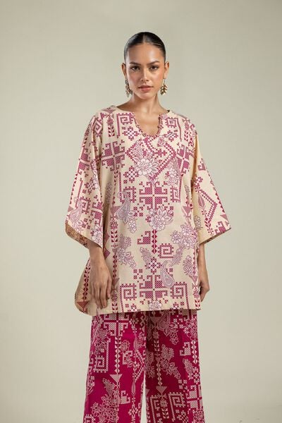 Printed | Cambric | Round V-Neck Kurta | AED 150.00