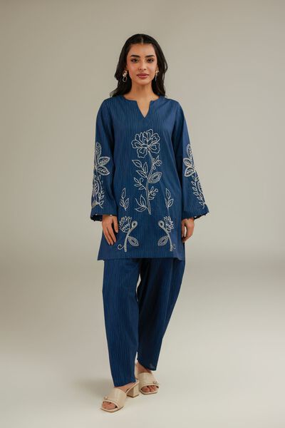 Embroidered | Cotton Dobby | Floral Navy Shalwar | AED 80.00