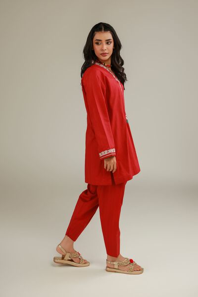 Embroidered | Cotton Dobby | Red Cotton Shalwar | AED 80.00