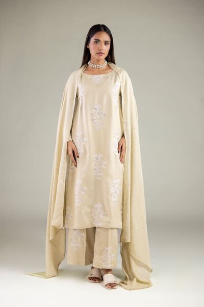 Embroidered | Raw Silk | Floral Round-Neck Kurta | AED 138.00