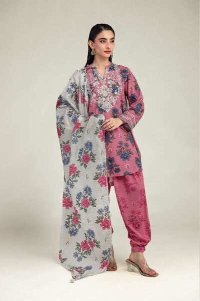 Embroidered | Raw Silk | Floral Pink Shalwar | AED 30.00