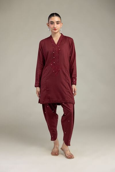 Embroidered | Raw Silk | Maroon Silk Shalwar | AED 39.00