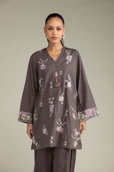 Embroidered | Cambric | Floral V-Neck Kurta | AED 180.00