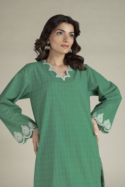 Embroidered | Cotton Dobby | Green Tailored Set | AED 250.00