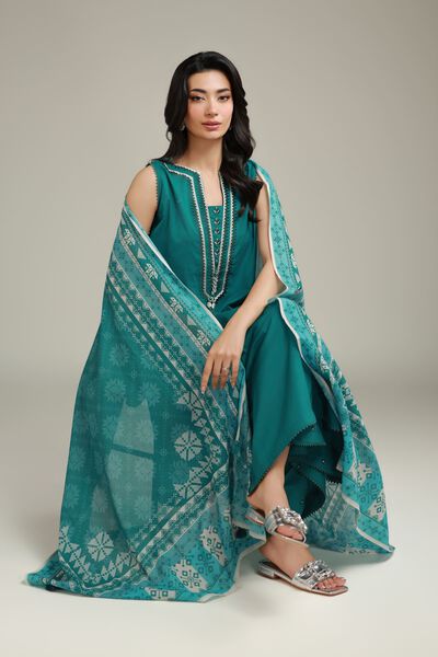 Embroidered | Cambric | Teal Cambric Kurta | AED 180.00