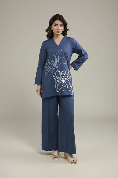 Embroidered | Heavy Textured Cotton | Floral V-Neck Kurta | AED 120.00