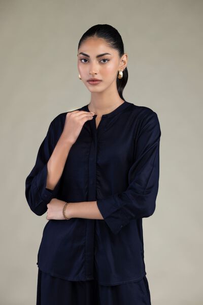 Embroidered | Viscose Crepe | Navy Viscose Shirt | AED 130.00
