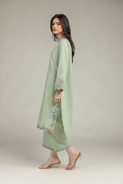 Embroidered | Cotton Dobby | Mint Cotton Pants | AED 80.00