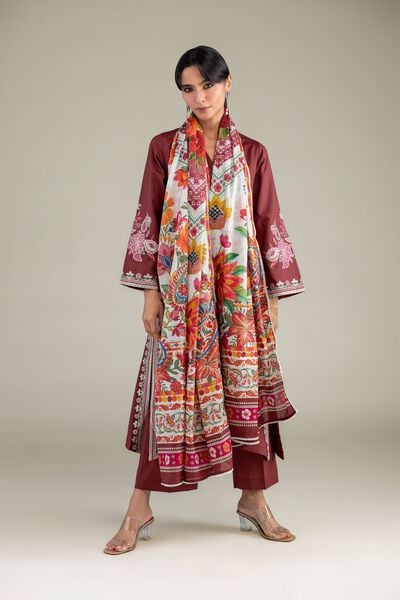 Embroidered | Cotton Dobby | Solid Maroon Pants | AED 130.00
