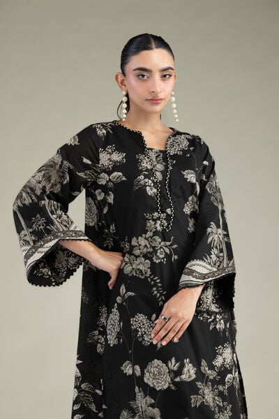 Printed | Cambric | Long Black Kurta | AED 100.00