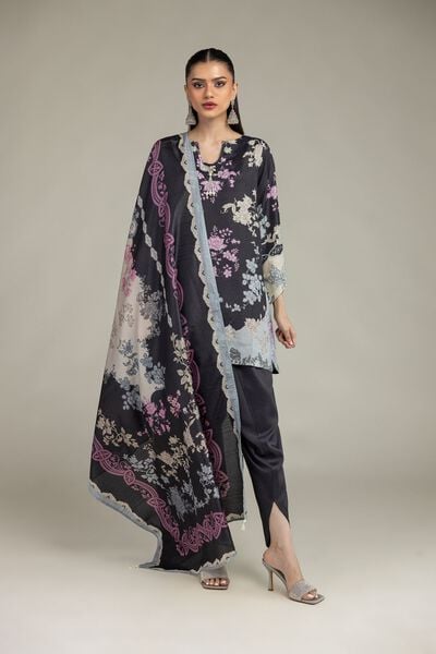 Embroidered | Raw Silk | Short Black Kurta | AED 54.00