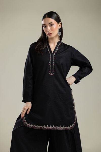 Embroidered |Cotton Dobby | Black Embroidered Kurta | AED 130.00
