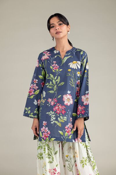 Printed | Cambric | Short Navy Kurta | AED 75.00