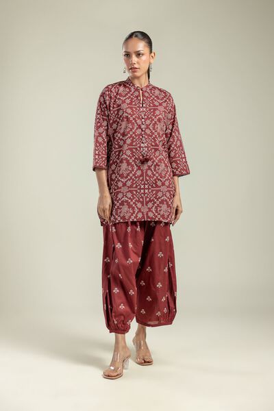Printed | Cambric | Maroon Cambric Shalwar | AED 80.00