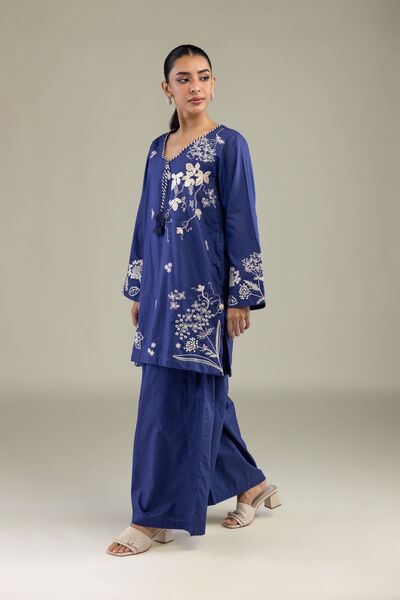 Embroidered | Cotton Dobby | Solid Navy Pants | AED 80.00