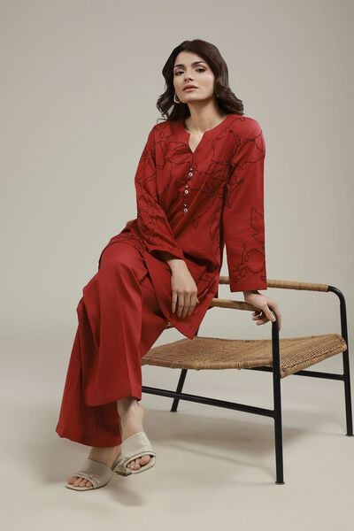 Embroidered | Heavy Textured Cotton | Floral Threadwork Kurta | AED 140.00