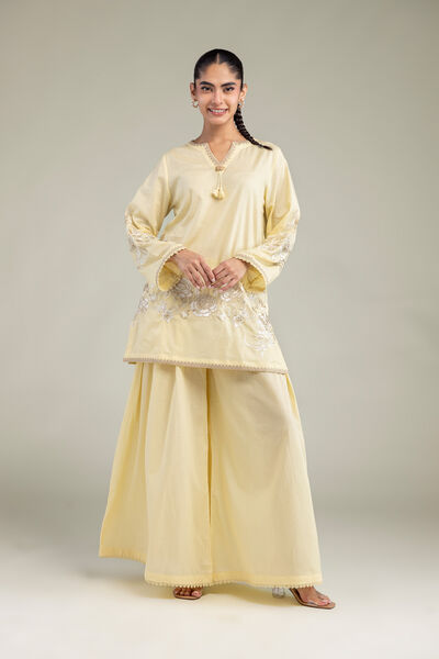 Embroidered | Cambric | Yellow Cambric Pants | AED 130.00