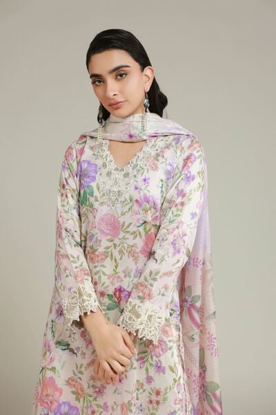 Printed | Satin | Tailored 3 Piece | AED 300.00