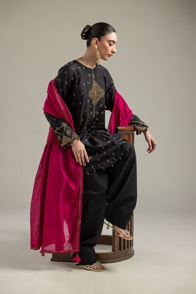 Raw Silk | Short Black Kurta | AED 100.00