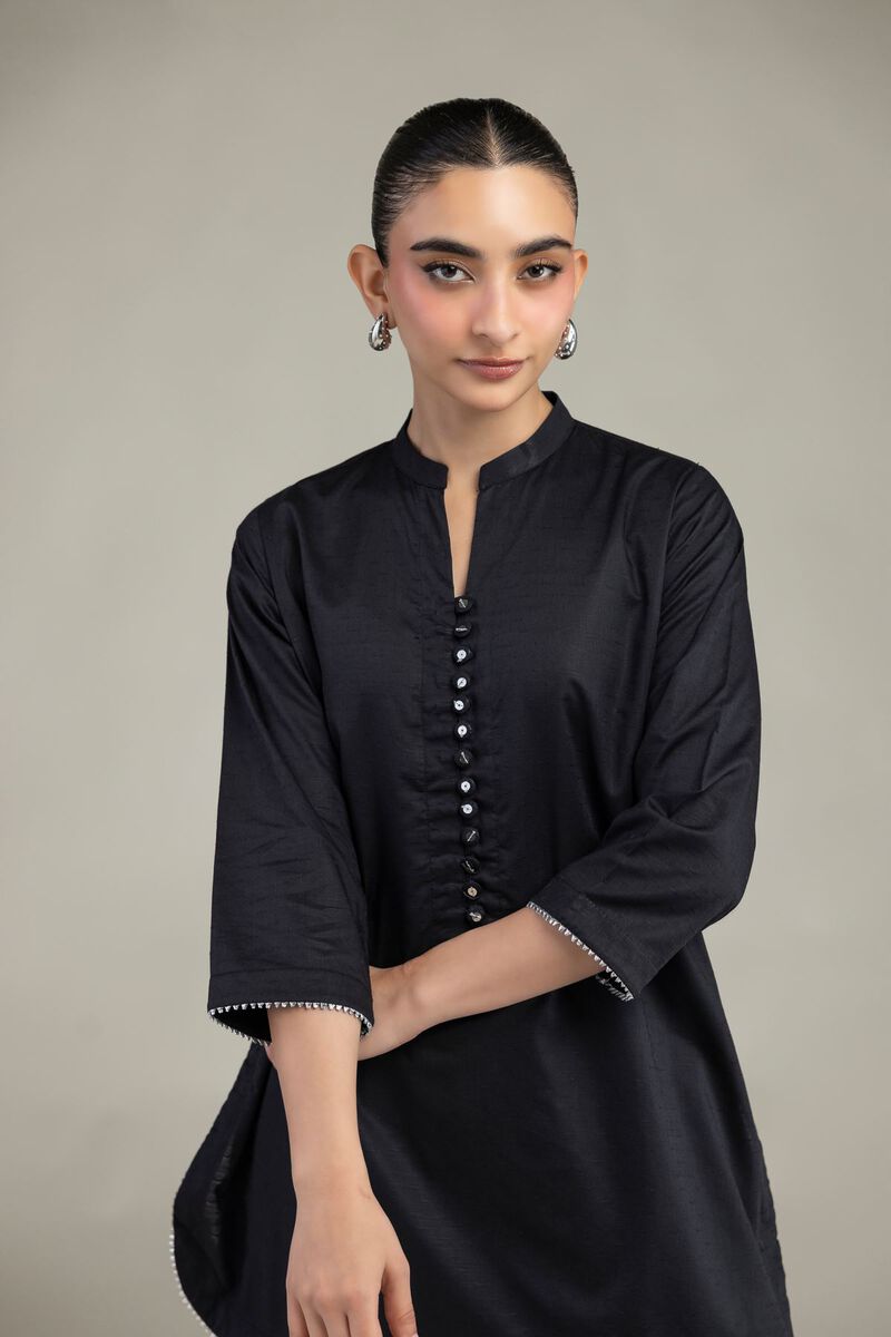 Embroidered | Textured Cotton Viscose | Black Cotton Kurta | AED 150.00