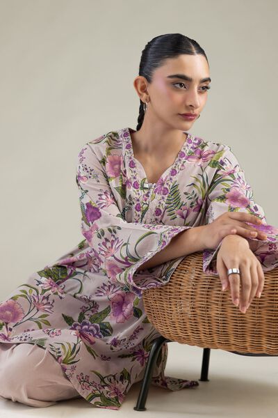 Printed | Cambric | Floral V-Neck Kurta | AED 150.00