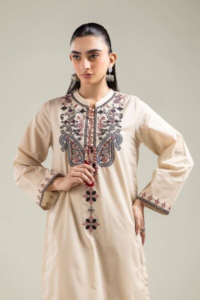 Embroidered | Mesuri | Floral Beige Kurta | AED 130.00