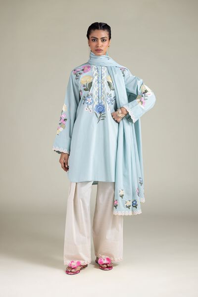 Embroidered | Textured Cotton | Relaxed Lace-Up Shalwar | AED 100.00