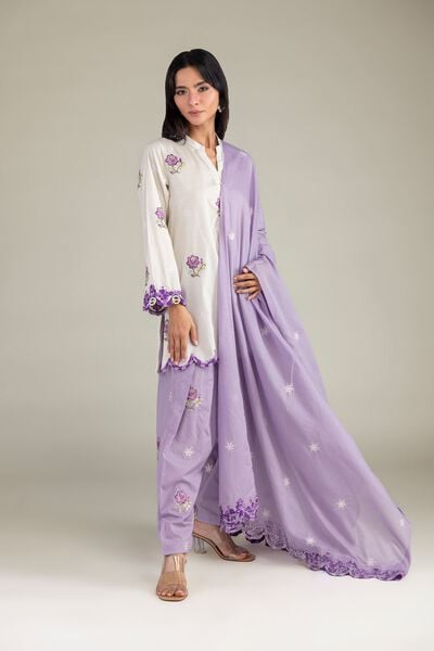 Embroidered | Cotton Dobby | Floral V-Neck Kurta | AED 200.00