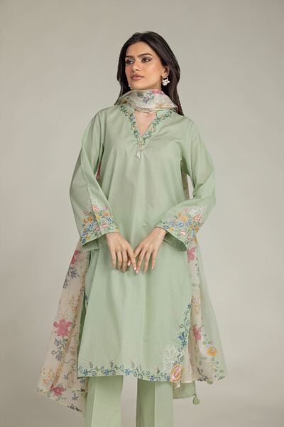 Embroidered | Cotton Dobby | Floral Mint Kurta | AED 130.00