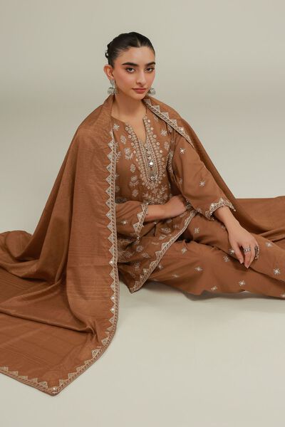 Embroidered | Raw Silk | Geometric Threadwork Kurta | AED 100.00