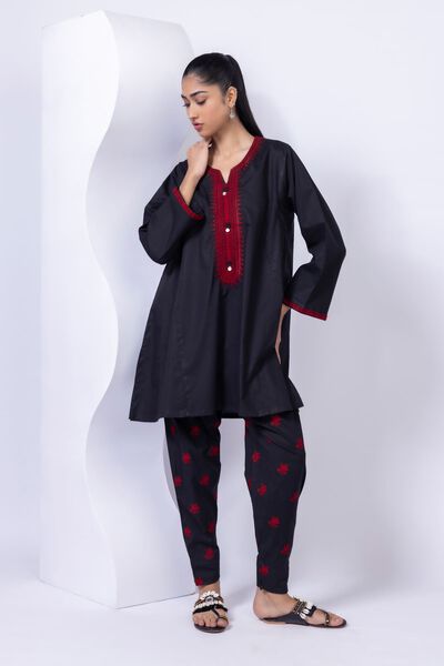 Embroidered | Crosshatch Poplin | Pants | AED 50.00