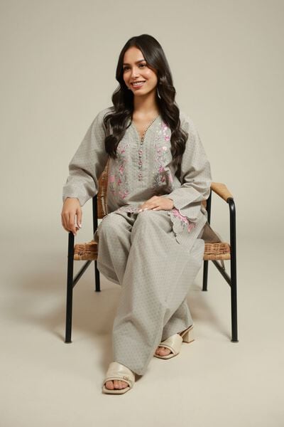 Embroidered | Cotton Dobby | 2-Piece Tailored Set | AED 230.00