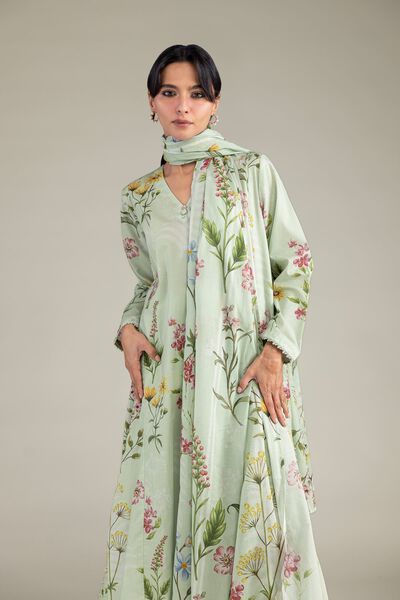 Printed | Lawn | Floral Mint Dupatta | AED 130.00