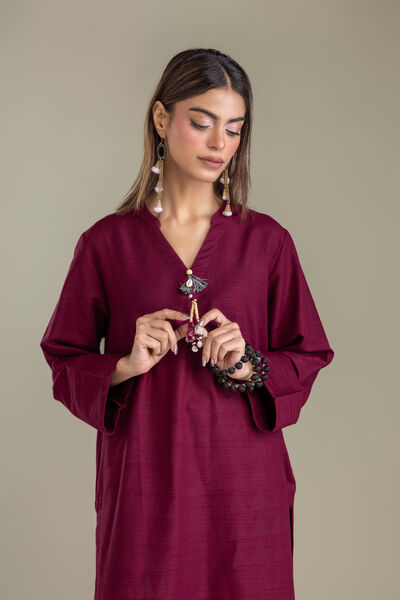 Printed | Light Khaddar | Solid V-Neck Kurta | AED 150.00