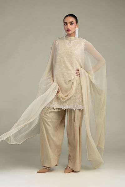 Embroidered | Chiffon | Beige Chiffon Dupatta | AED 130.00