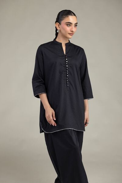 Embroidered | Textured Cotton Viscose | Black Cotton Kurta | AED 150.00