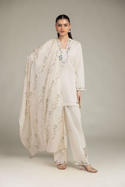 Embroidered | Cotton Dobby | Floral Cotton Pants | AED 80.00