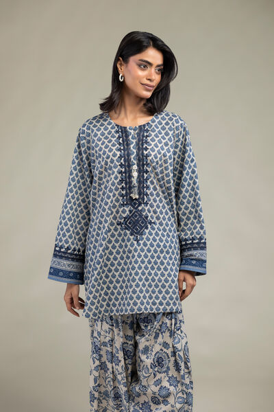 Embroidered | Cambric | Blue Cambric Kurta | AED 180.00
